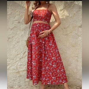 SHEIN Red Floral Skirt Set